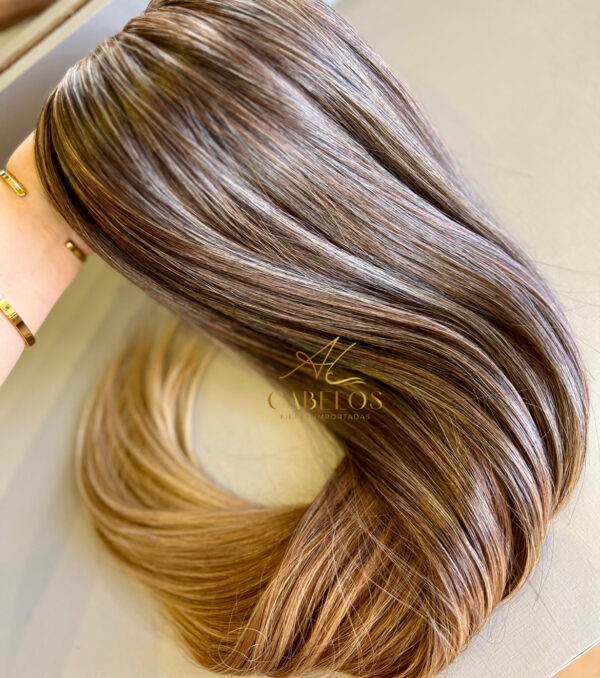 Cabelo Telado/Tecido Mesclado Ombre Hair #2 Liso Fibra Russa 70cm 150g - Imagem 5