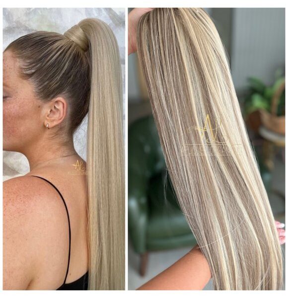 Aplique Rabo de Cavalo Mesclado Pérola Liso Fibra Russa.