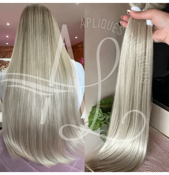 Cabelo Telado/Tecido Loiro Pérola Platinado Liso Fibra Russa Ultra Realista. 70cm 150g