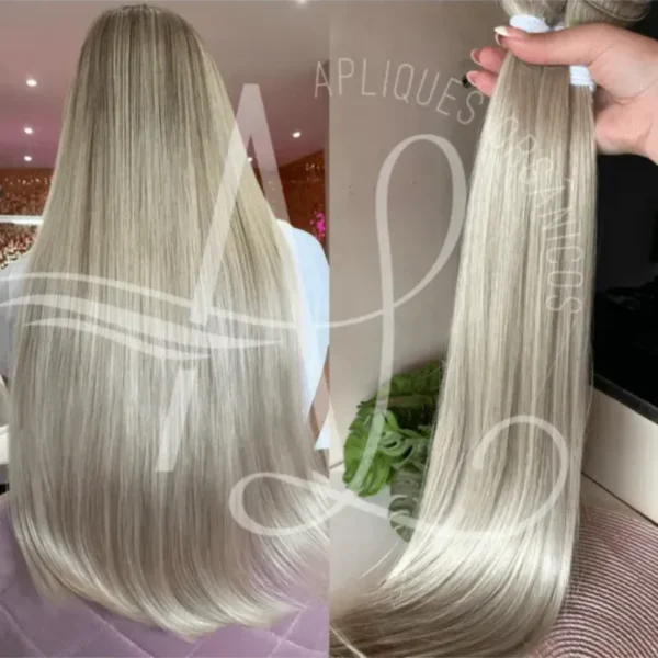 Cabelo Telado/Tecido Loiro Pérola Platinado Liso Fibra Russa Ultra Realista. 70cm 150g