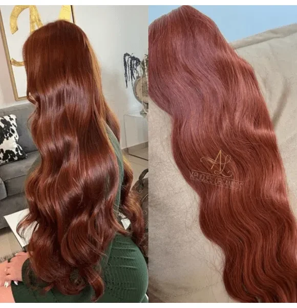 Cabelo Aplique Mega Hair Organico Ondulado Fibra Russa. Cor:Ruivo Laranjinha #1