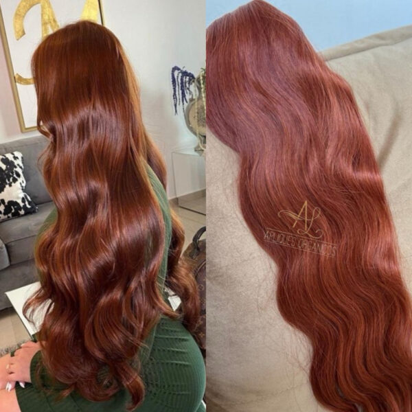 Cabelo Aplique Mega Hair Organico Ondulado Fibra Russa. Cor:Ruivo Laranjinha #1 - Imagem 7