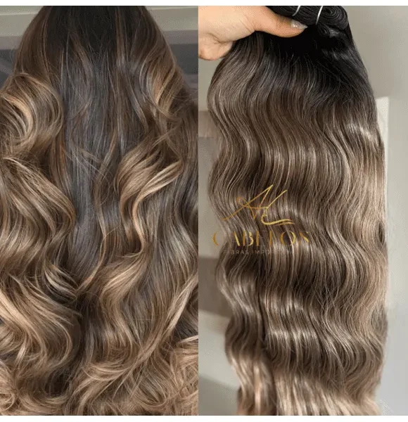 Cabelos Telado/Tecido Ombre Hair Mesclado Ondulado Fibra Russa. 200g 60cm