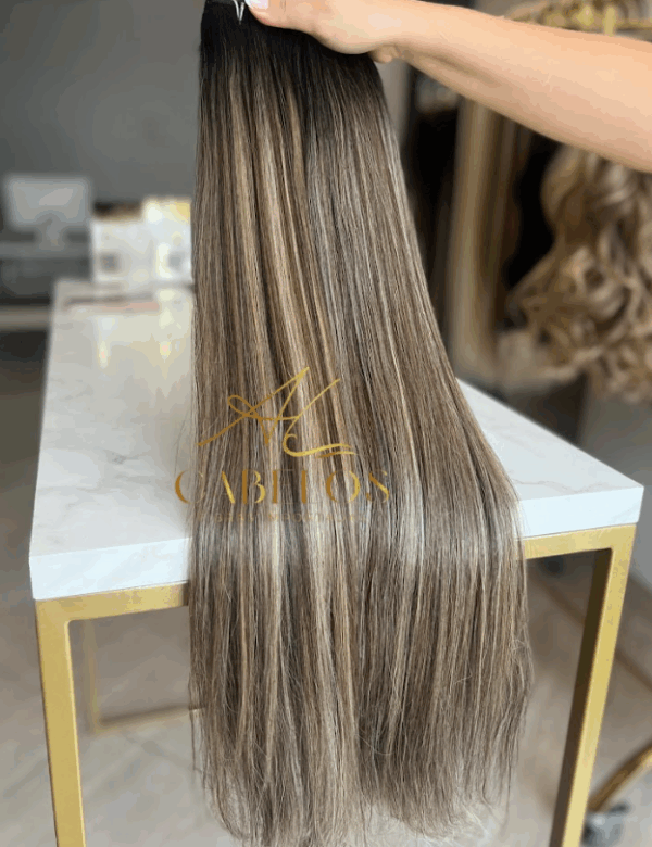 Cabelo Telado/Tecido Morena Iluminada #1 Liso Fibra Russa Ultra Realista. 70cm 150g - Imagem 2