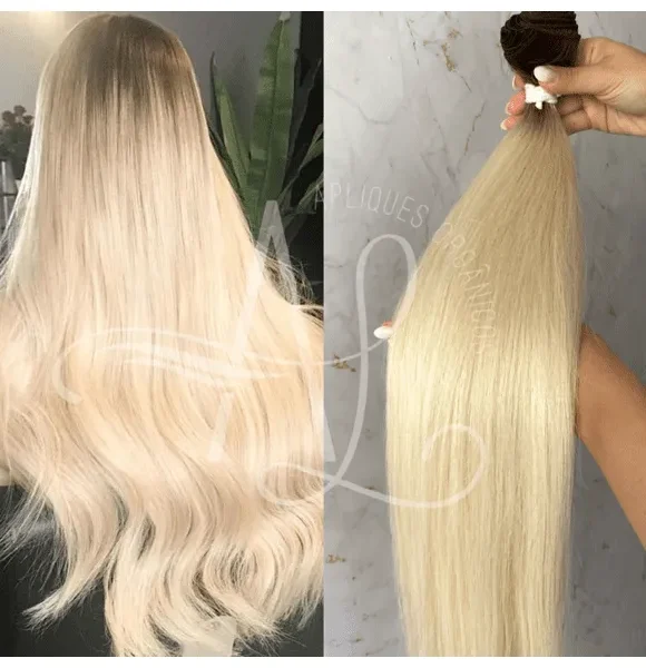 Cabelo Telado/Tecido Loiro Pérola Esfumado Liso Fibra Russa 70cm 150g
