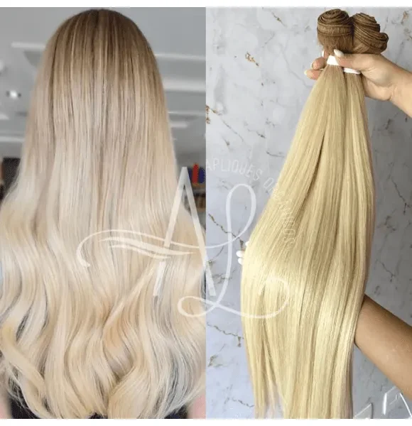 Cabelo Telado/Tecido Loiro Pérola Esfumado Claro Liso Fibra Russa 70cm 150g