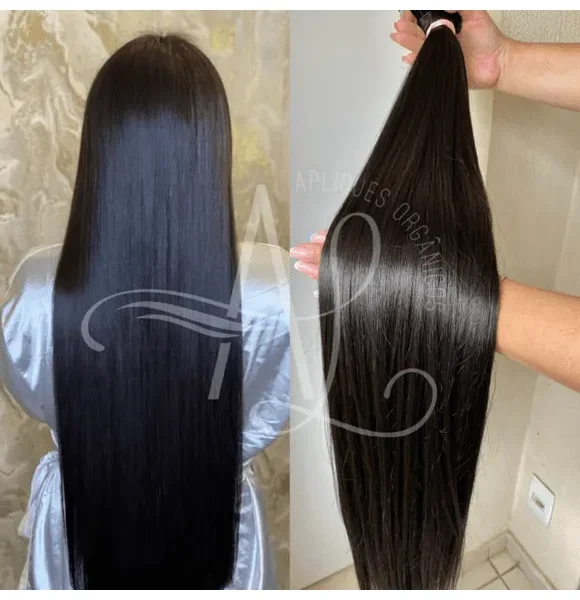 Cabelo Telado/Tecido Castanho Escuro Natural Liso Fibra Russa 70cm 150g