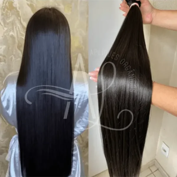 Cabelo Telado/Tecido Castanho Escuro Natural Liso Fibra Russa 80cm 200g