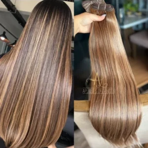 Cabelo Telado/Tecido Castanho Iluminado Liso Fibra Russa 70cm 150g