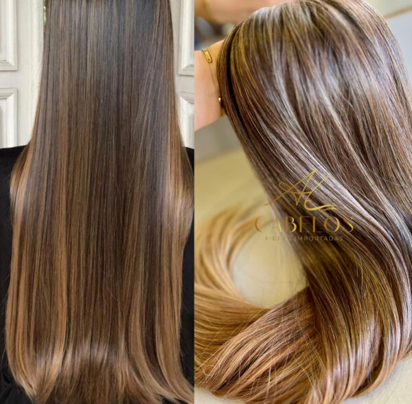 Cabelo Telado/Tecido Mesclado Ombre Hair #2 Liso Fibra Russa 70cm 150g
