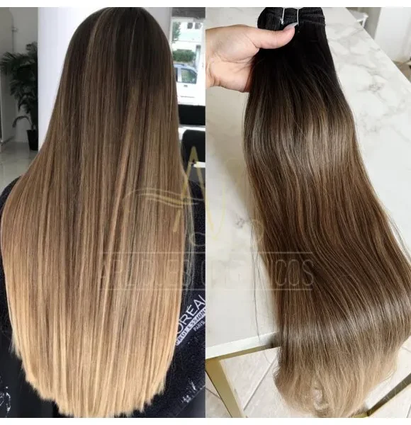 Cabelo Telado/Tecido Mesclado Ombre Hair Liso Fibra Russa 70cm 150g