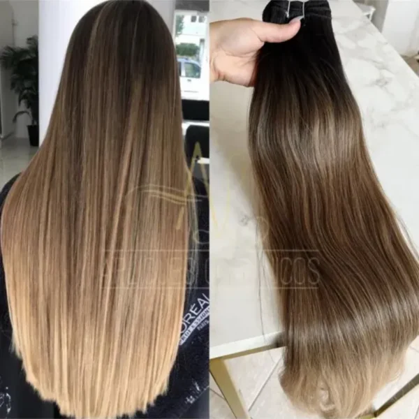 Cabelo Telado/Tecido Mesclado Ombre Hair Liso Fibra Russa 70cm 150g
