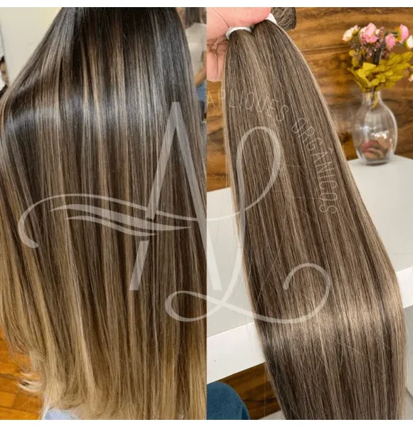 Cabelo Telado/Tecido Morena Iluminada #2 Liso Fibra Russa 70cm 150g