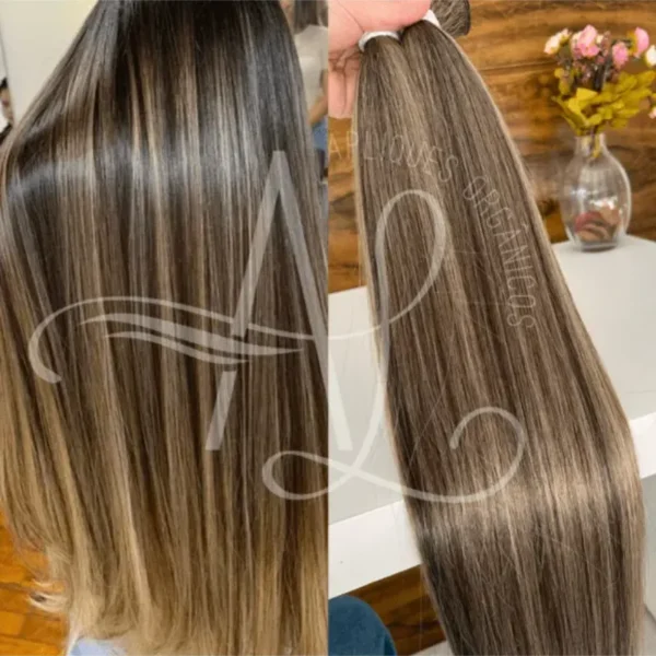 Cabelo Telado/Tecido Morena Iluminada #2 Liso Fibra Russa 70cm 150g