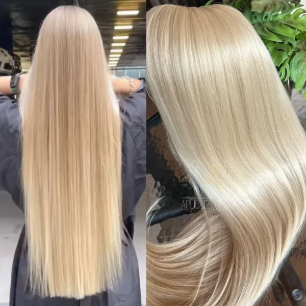Cabelo Telado/Tecido Loiro Perolado Claro Liso Fibra Russa 70cm 150g