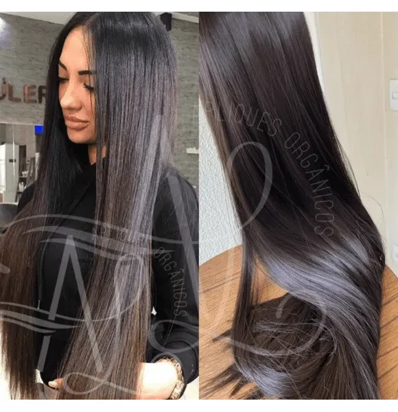 Mega Hair Tic-Tac Castanho Medio Liso Fibra Bio Luxo Prime.