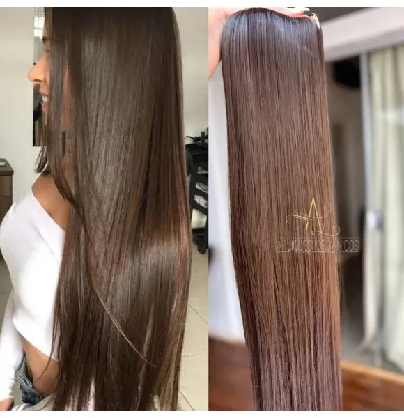 Mega Hair Tic-Tac Castanho Claro Liso Fibra Bio Luxo Prime. - 2Pçs Tic Tac 70cm-300g