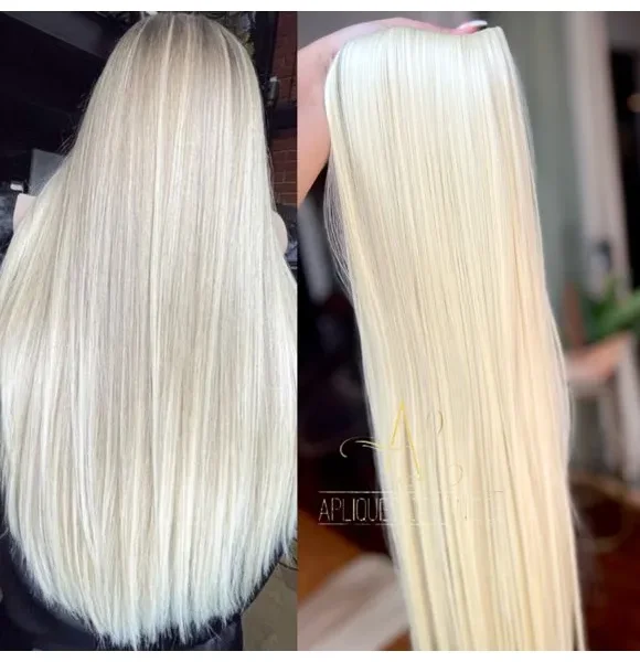 Mega Hair Tic-Tac Loiro Claro Liso Fibra Bio Luxo Prime. - 2Pçs Tic Tac 70cm-300g