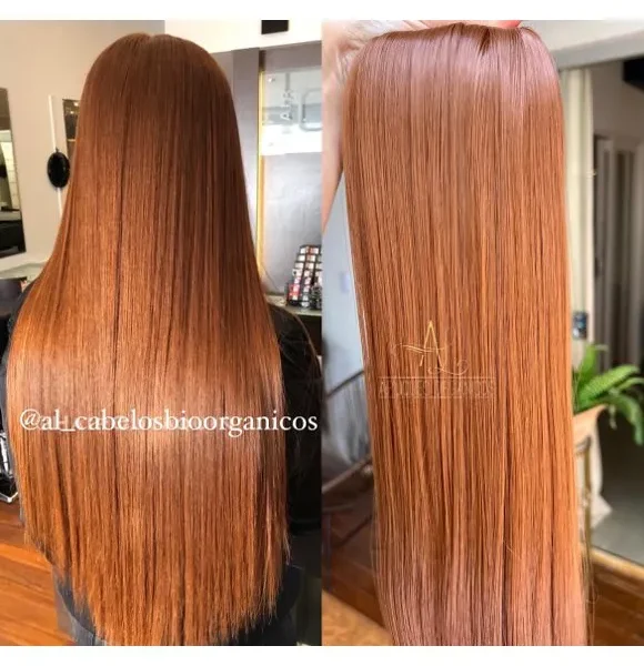 Mega Hair Tic-Tac Ruivo Cobreado Liso Fibra Bio Luxo Prime. - 2Pçs Tic Tac 70cm-300g