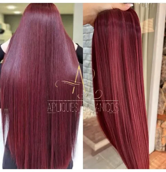 Mega Hair Tic-Tac Vermelho Marsala Liso Fibra Bio Luxo Prime.