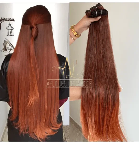 Cabelo Telado/Tecido Ruivo Laranja Coral Liso Fibra Russa 70cm 150g