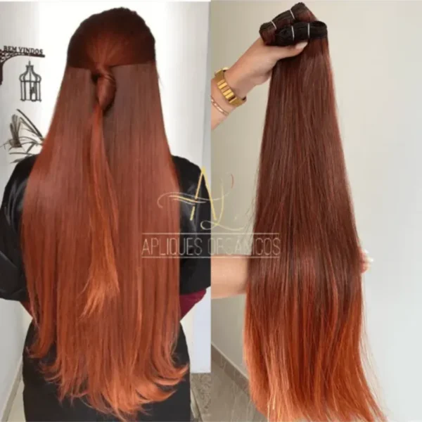 Cabelo Telado/Tecido Ruivo Laranja Coral Liso Fibra Russa 70cm 150g