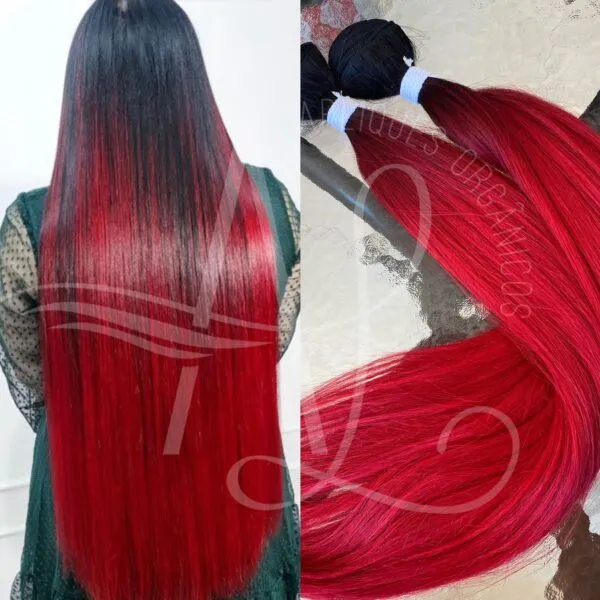 Cabelo Telado/Tecido Vermelho Intenso Esfumado Liso Fibra Russa 70cm 150g
