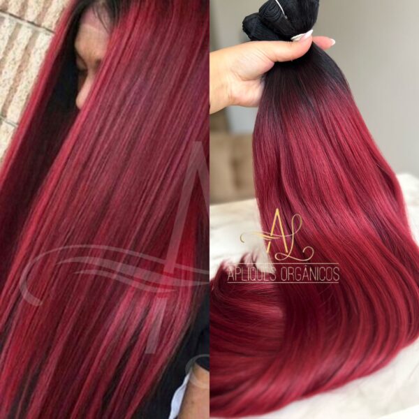 Cabelo Telado/Tecido Vermelho Marsala Esfumado Liso Fibra Russa 70cm 150g