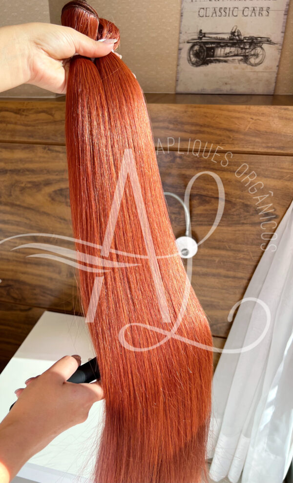 Cabelo Telado/Tecido Ruivo Laranjinha #1 Liso Fibra Russa Ultra Realista. 70cm 150g - Imagem 4