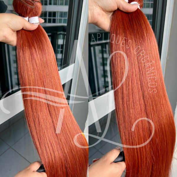 Cabelo Telado/Tecido Ruivo Laranjinha #1 Liso Fibra Russa Ultra Realista. 70cm 150g - Imagem 2