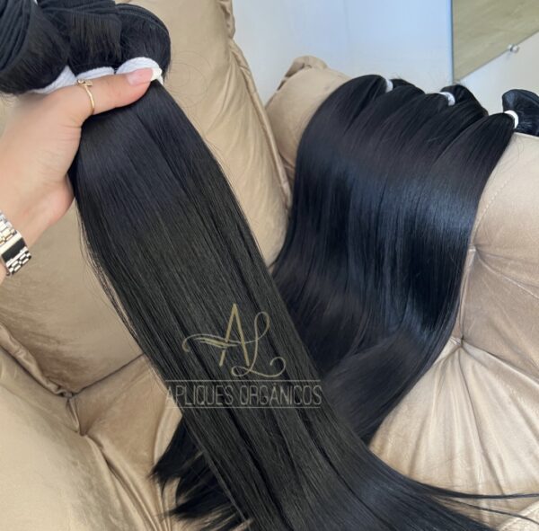 Cabelo Telado/Tecido Preto Liso Fibra Russa 80cm 200g - Imagem 3