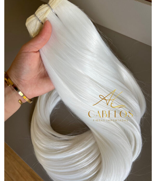 Cabelo Telado/Tecido Branco Neve Liso Fibra Russa 70cm 150g - Imagem 4