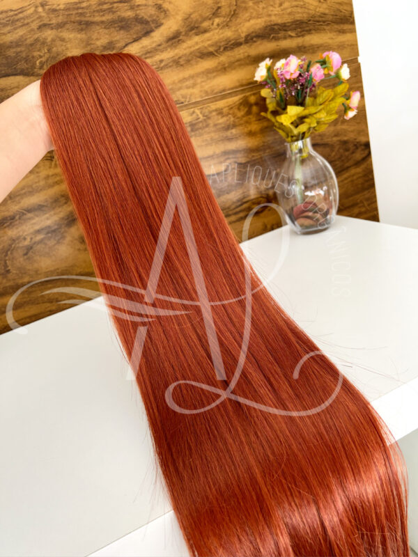 Cabelo Telado/Tecido Ruivo Laranjinha #1 Liso Fibra Russa Ultra Realista. 70cm 150g - Imagem 5