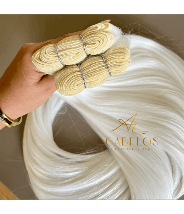 Cabelo Telado/Tecido Branco Neve Liso Fibra Russa 70cm 150g - Imagem 3
