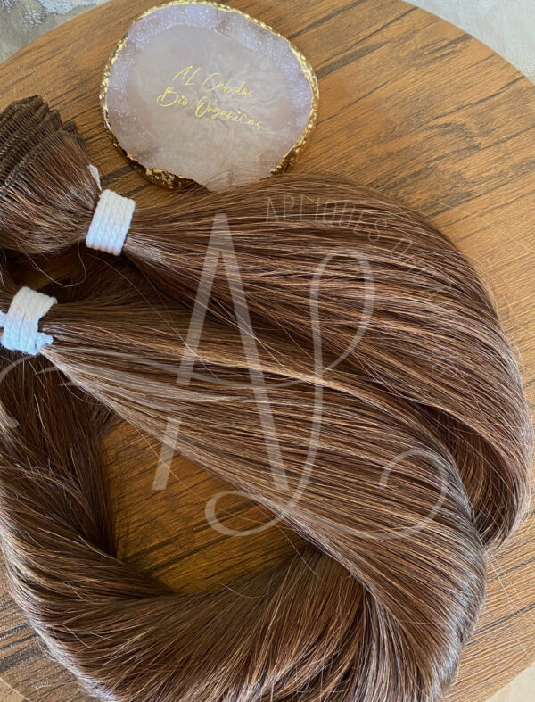 Cabelo Telado/Tecido Castanho Natural Claro Fibra Russa 70cm 150g - Imagem 5