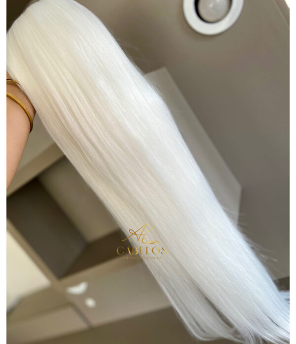 Cabelo Telado/Tecido Branco Neve Liso Fibra Russa 70cm 150g - Imagem 5