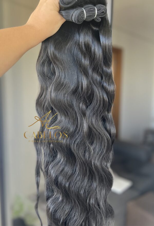 Cabelos Telado/Tecido Preto Ondulado Fibra Russa. 200g 60cm - Imagem 2