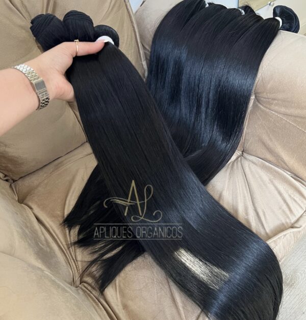 Cabelo Telado/Tecido Preto Liso Fibra Russa 80cm 200g - Imagem 6