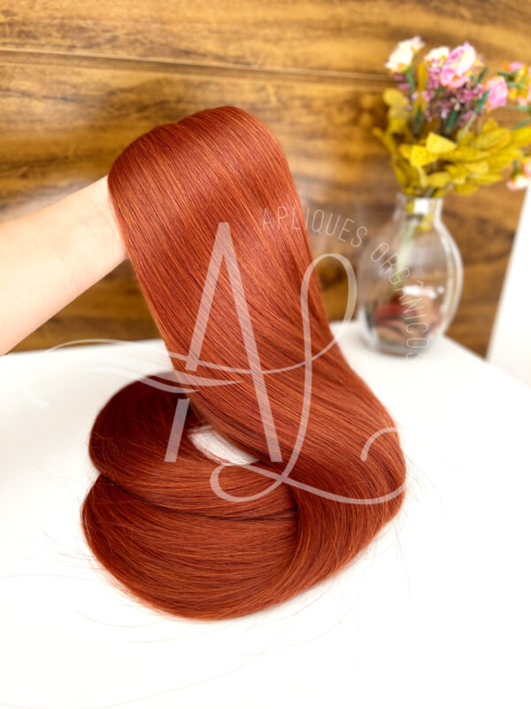 Cabelo Telado/Tecido Ruivo Laranjinha #1 Liso Fibra Russa Ultra Realista. 70cm 150g - Imagem 3