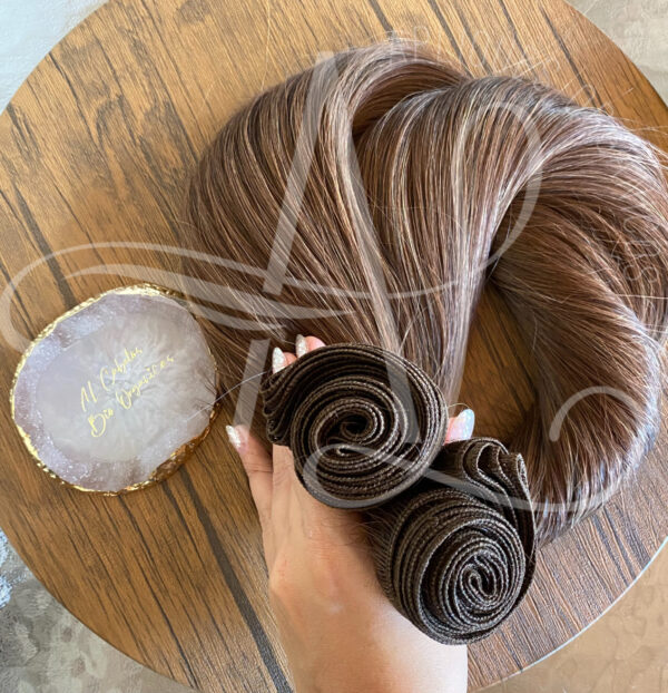 Cabelo Telado/Tecido Castanho Natural Claro Fibra Russa 70cm 150g - Imagem 6