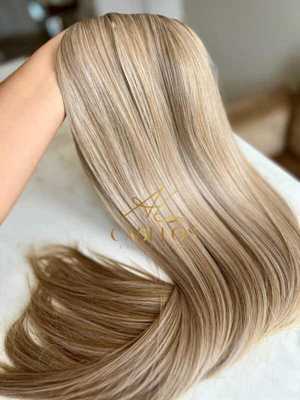 Mega Hair Tic-Tac Mesclado Pérola Liso Fibra Bio Luxo Prime. - Imagem 2