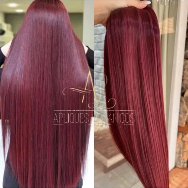 Mega Hair Tic-Tac Vermelho Marsala Liso Fibra Bio Luxo Prime.