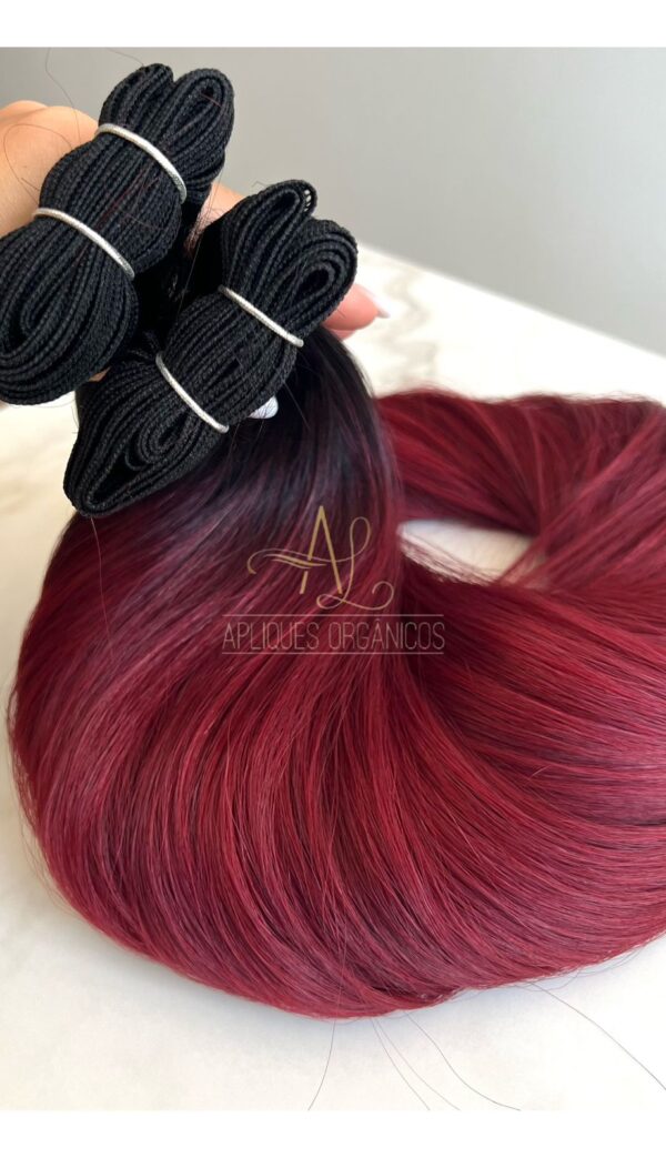 Cabelo Telado/Tecido Vermelho Marsala Esfumado Liso Fibra Russa 70cm 150g - Imagem 4