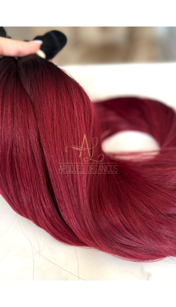 Cabelo Telado/Tecido Vermelho Marsala Esfumado Liso Fibra Russa 70cm 150g - Imagem 5