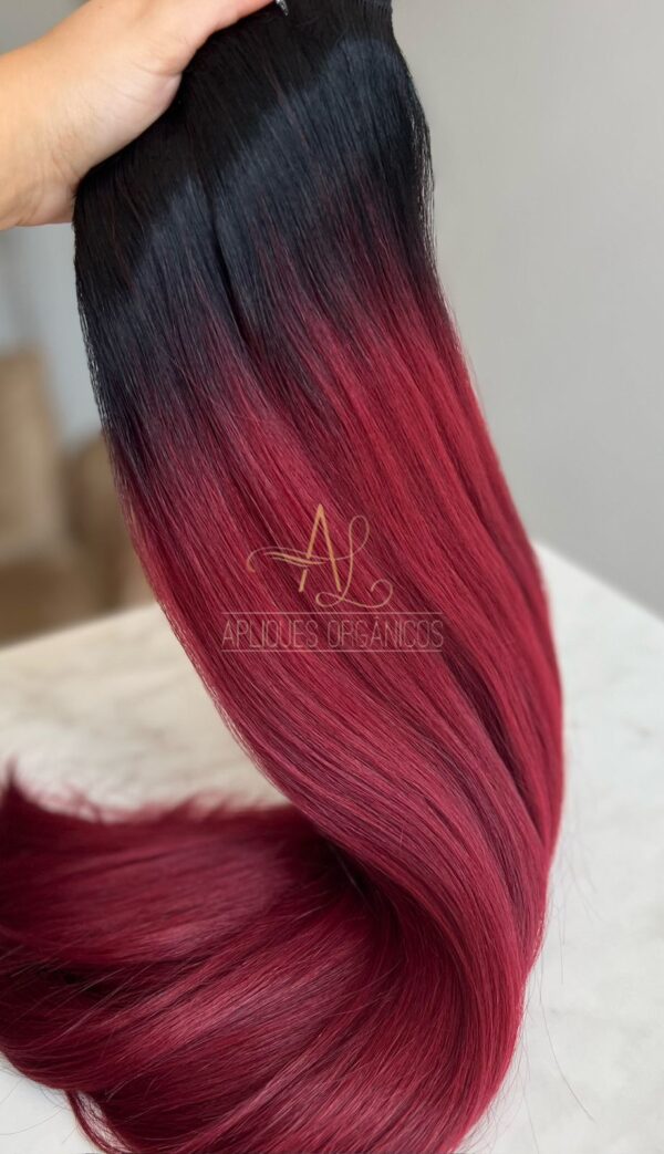 Cabelo Telado/Tecido Vermelho Marsala Esfumado Liso Fibra Russa 70cm 150g - Imagem 3