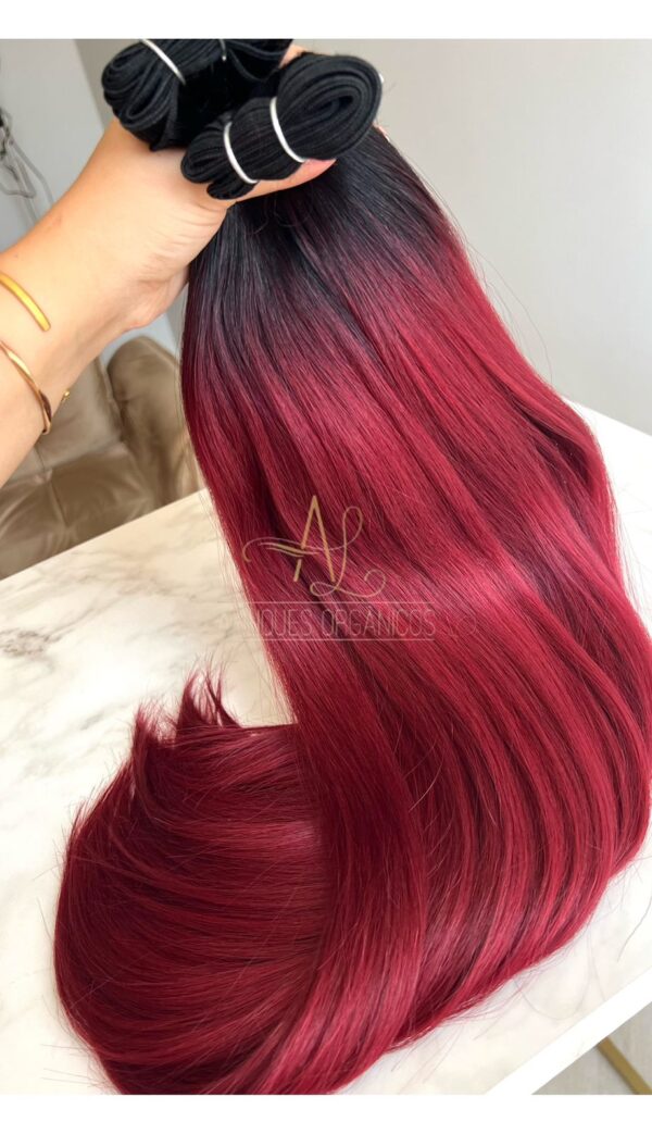 Cabelo Telado/Tecido Vermelho Marsala Esfumado Liso Fibra Russa 70cm 150g - Imagem 2