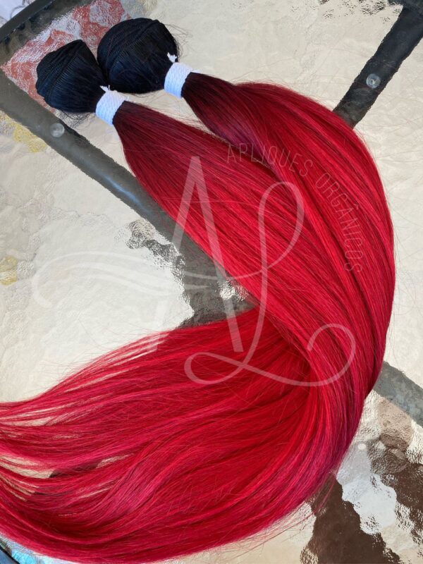 Cabelo Telado/Tecido Vermelho Intenso Esfumado Liso Fibra Russa 70cm 150g - Imagem 4