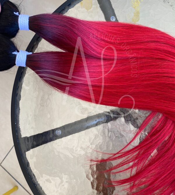 Cabelo Telado/Tecido Vermelho Intenso Esfumado Liso Fibra Russa 70cm 150g - Imagem 6