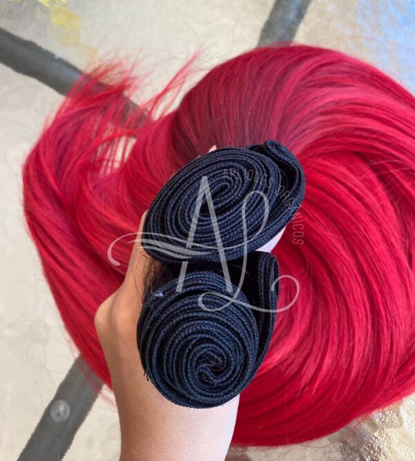 Cabelo Telado/Tecido Vermelho Intenso Esfumado Liso Fibra Russa 70cm 150g - Imagem 2
