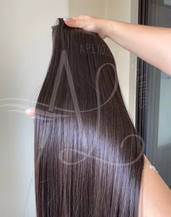 Mega Hair Tic-Tac Castanho Medio Liso Fibra Bio Luxo Prime. - Imagem 2